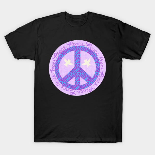 Peace Pink Blue Violet with Leaves and Doves T-Shirt by Rosemarie Guieb Designs